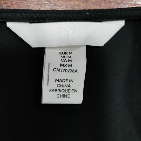 H&M Fringe-Trimmed Satin Surplice Whimsy Boho Festival Wrap Dress Black Medium - Picture 8 of 11